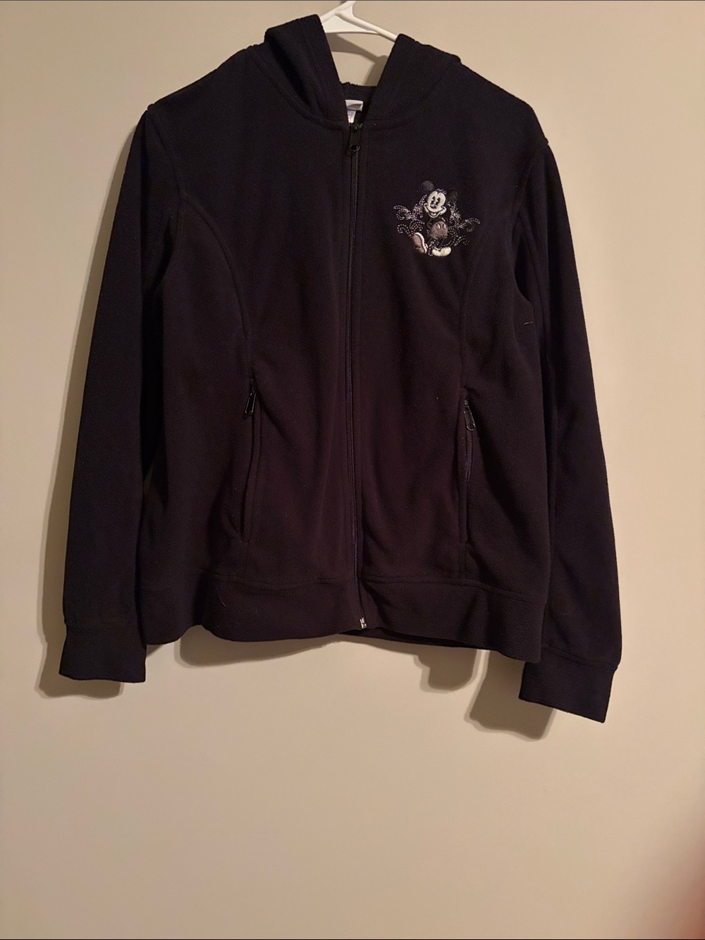 Disney Black Hooded Fleece Sweatshirt with Embroidered Mickey and zip up pockets